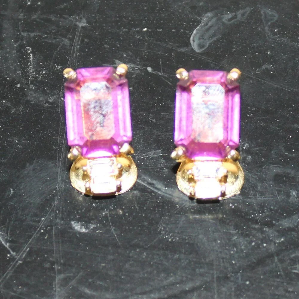 Vintage Christian Dior Simulated Amethyst Clip On Earrings 1980s Signed - Picture 1 of 5